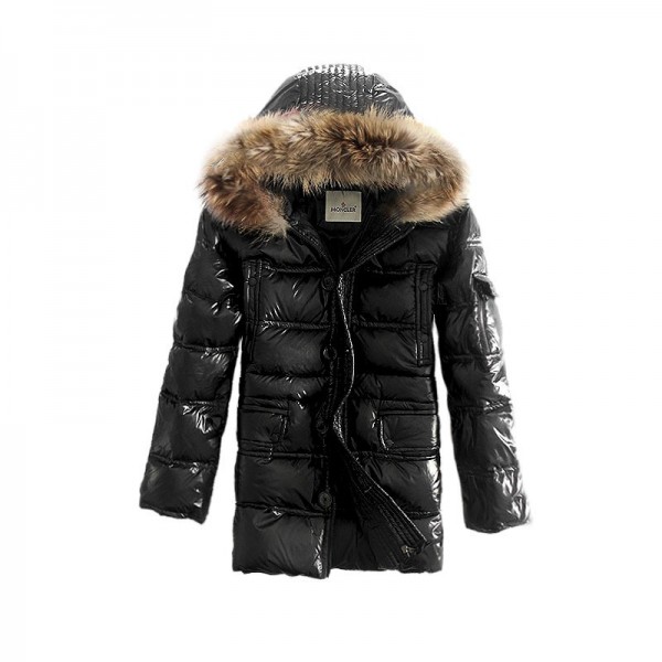 Moncler lungo nero pelliccia Cap And Snap tasca manica semplice Uomo Cappotti uscita